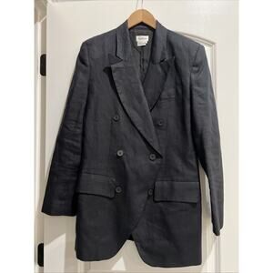 Neimann Marcus Black Double Breasted Linen Blazer Jacket Size 8 90’s